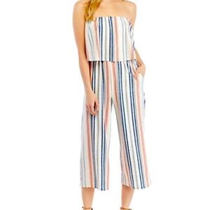 BeBop Women’s Popover Striped Strapless Cropped Beachy Jumpsuit Size XS